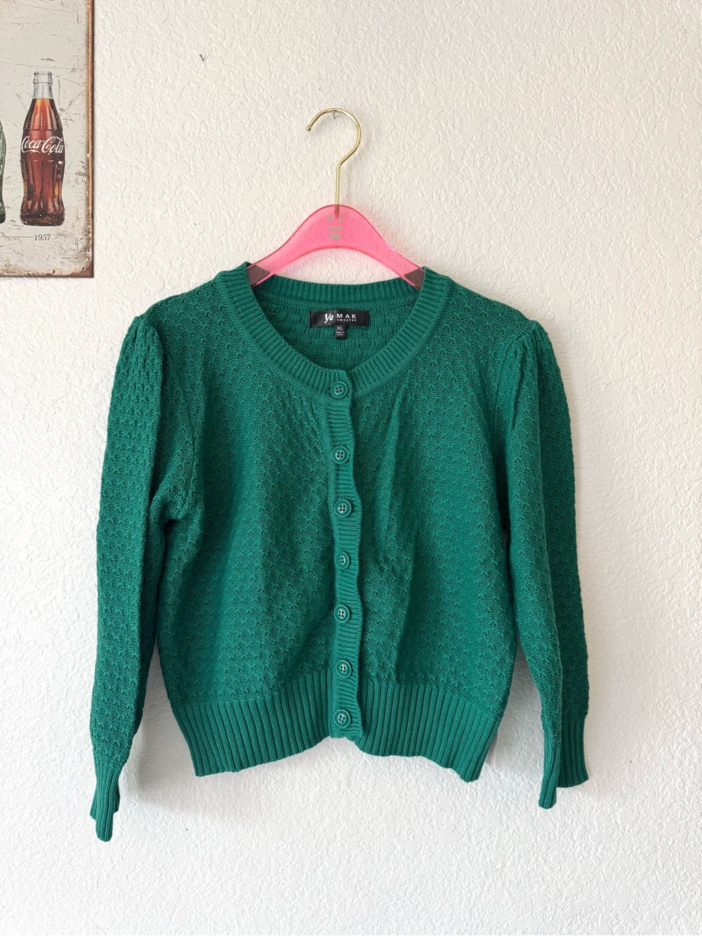 NWT Ye Mak Green Knit Button-Front Women's Sweater Cardigan Size XL
